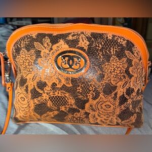 Sharif Orange and Brown Lace Crossbody Bag